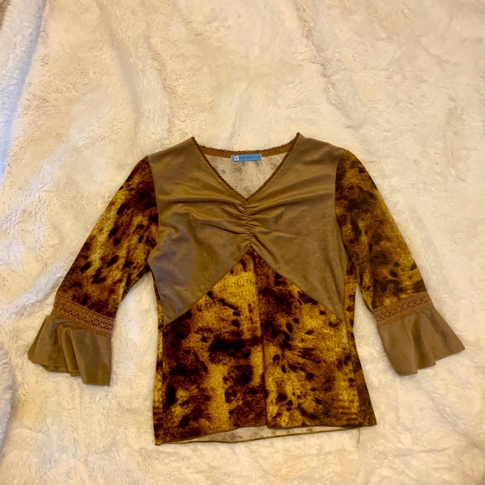 Animal Print Blouse with Bell Sleeves
